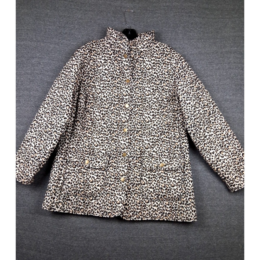 Cynthia Rowley Womens Jacket‎ 1X Brown Animal Print Quilted Snap Mob Wife Indie